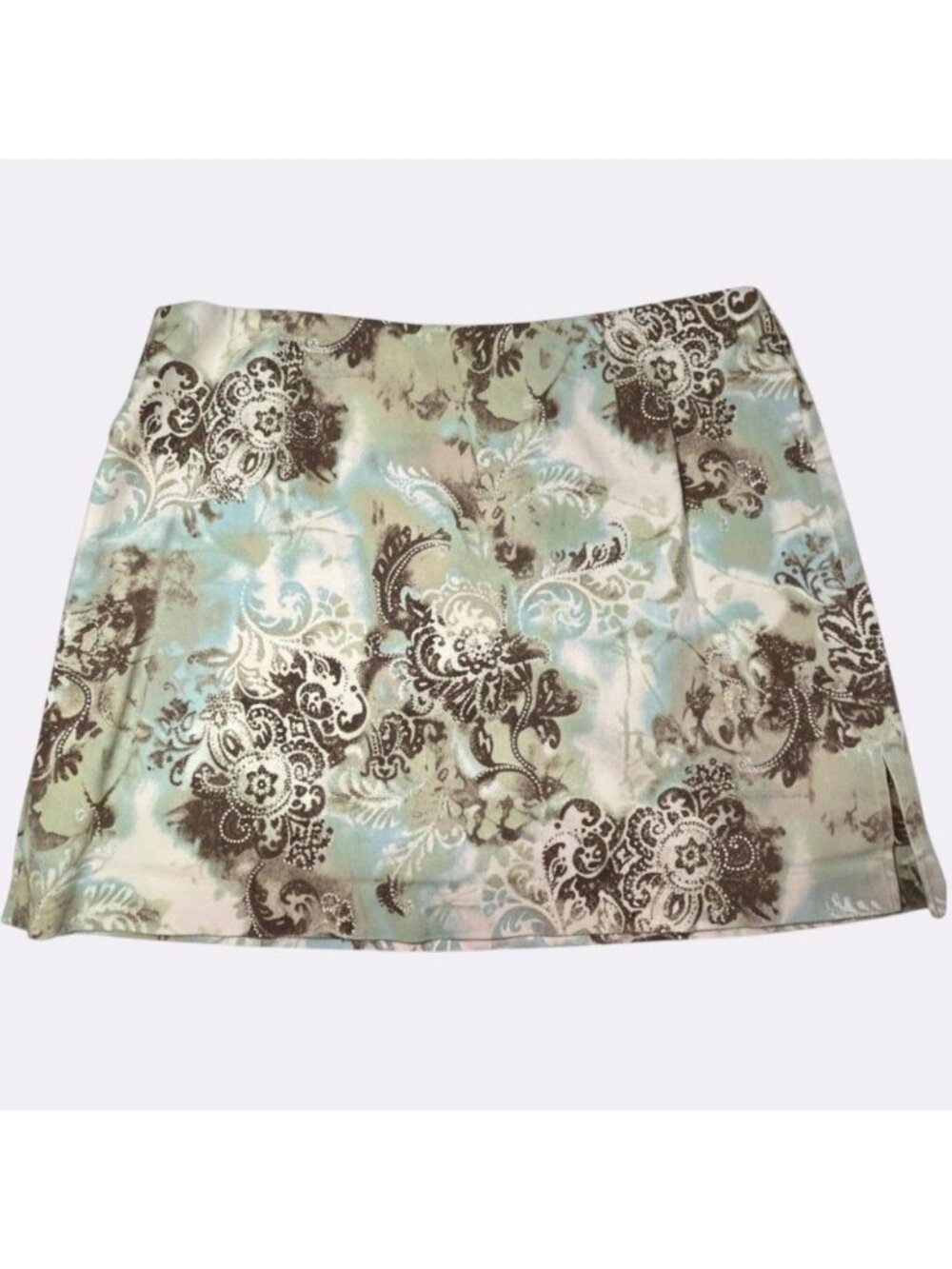 Bamboo Traders Womens Floral Print Skort Size M Blue & Brown Lightweight Cotton